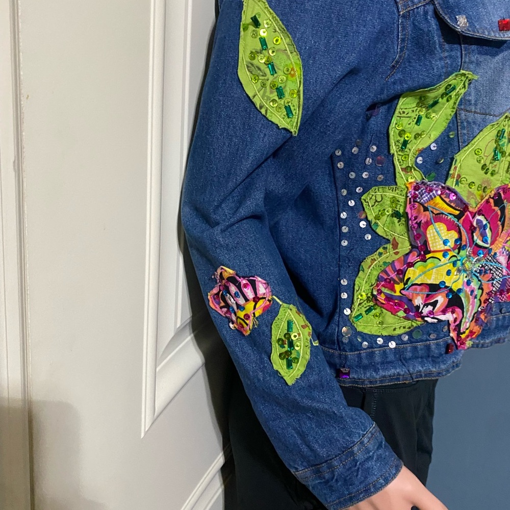 Patch Work Embroidered Denim Jacket Y2k - image 3